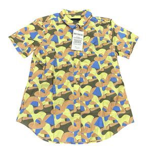 Wildfang The Essential Abstract Camo SS Button Down Shirt NWT Gender Neutral XS